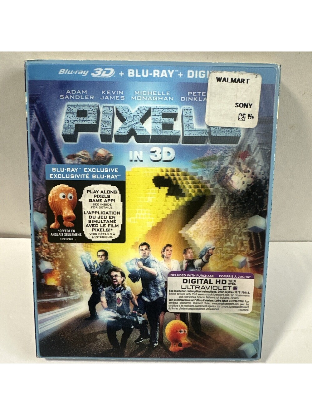 Pixels 3D Blu-ray + Blu-ray 2-Disc 2015 Lenticular Slipcover Adam Sandler